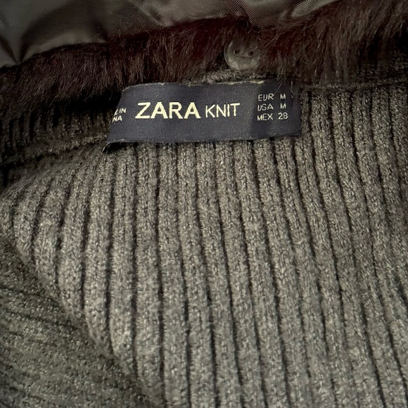 ZARA Gray Detachable Neck Sweater Top Ribbed Cardigan Size M Medium - Picture 7 of 9